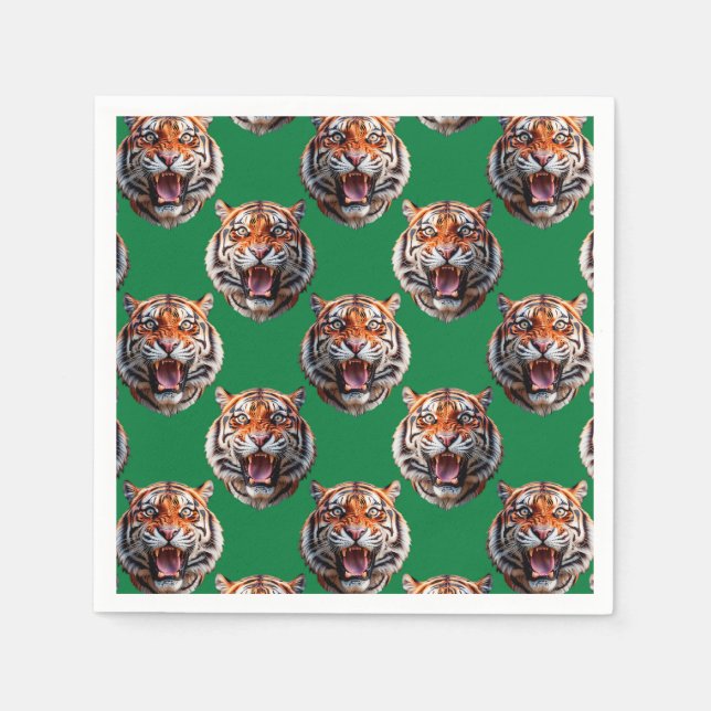 Guardanapo De Papel Tiger Head Pattern Design Green  (Frente)