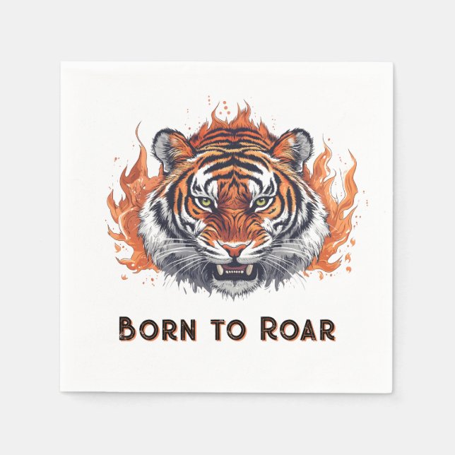 Guardanapo De Papel Tigre ferido com chamas - Texto personalizável (Frente)