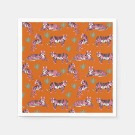 Guardanapo De Papel Tigres da Selva Boho Laranja Rosa