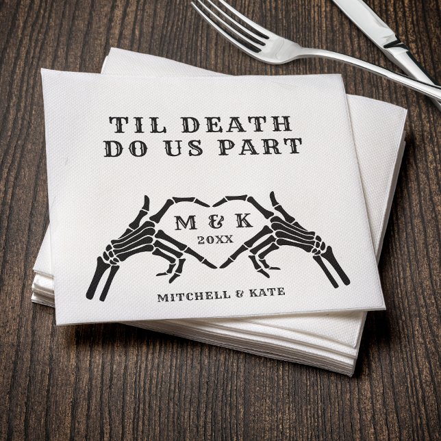 Guardanapo De Papel Til Death Nos Part Skeleton Heart Hand Wedding (Til Death Do Us Part Heart Hand Black Wedding Napkins
)