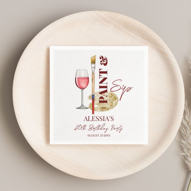 Guardanapo De Papel Tinta e beba vinho e modelo de festas de arte (Paint and sip wine and art themed party printed  napkins template personalized party decor)