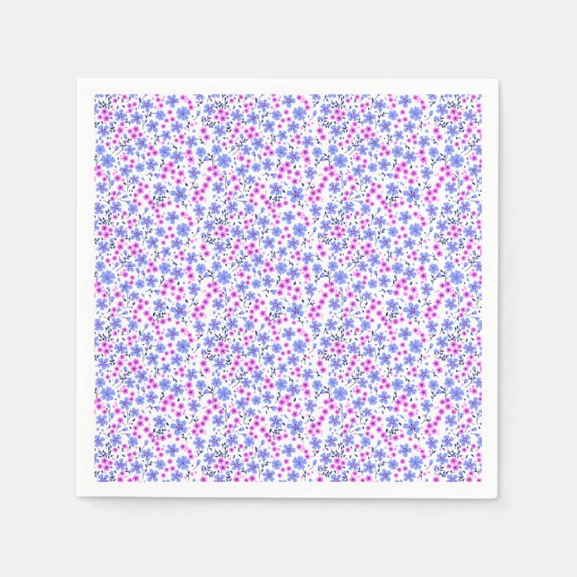 Guardanapo De Papel Tiny cute white blue pink floral pattern (Frente)