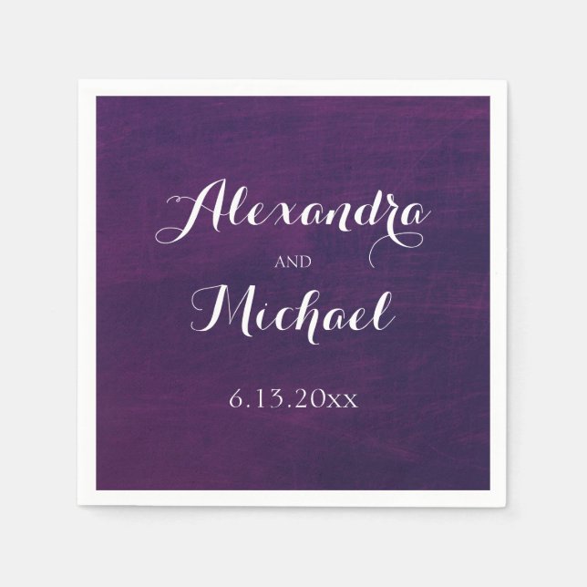 Guardanapo De Papel Tipografia Branca em Casamento Profundo de Roxo (Frente)