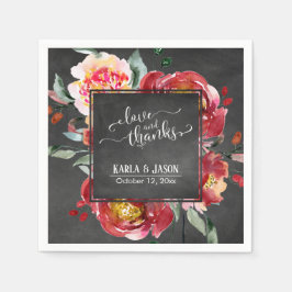 Guardanapo De Papel Tipografia de Amor e Gratidão Flores Vermelhas Lou