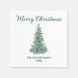 Guardanapo De Papel Tipografia de Árvore de Natal Elegante Watercolor