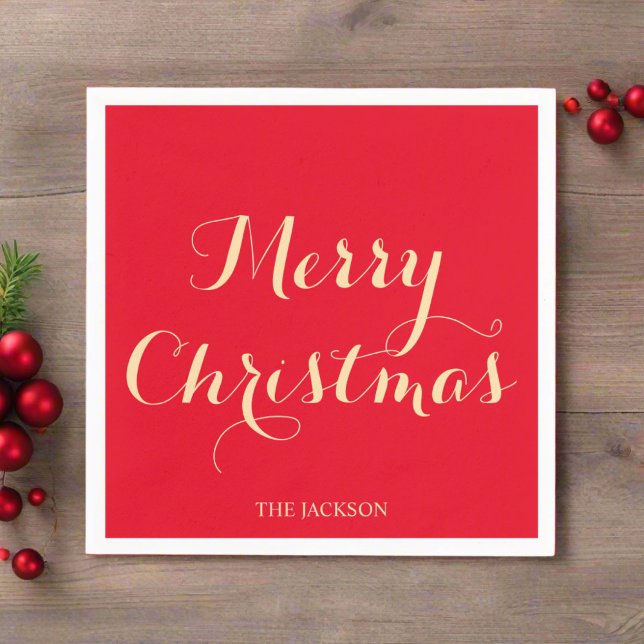 Guardanapo De Papel Tipografia de Script Elegante Feliz Natal Vermelho (Criador carregado)