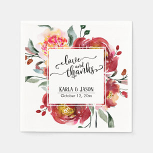 Guardanapo De Papel Tipografia do Buquê da Flor Vermelha, Amor e Obrig