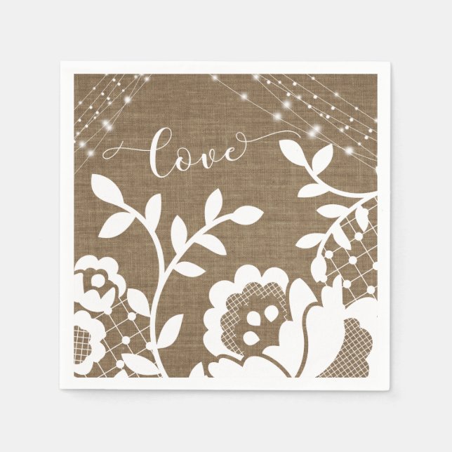Guardanapo De Papel Tipografia do Burlap Lights & White Lace Love (Frente)