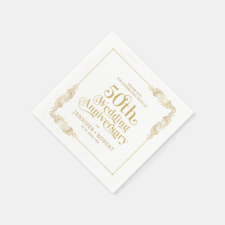 Guardanapo De Papel Tipografia Dourada do 50º aniversário de casamento
