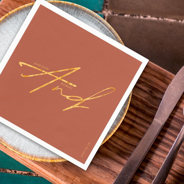 Guardanapo De Papel Tipografia Moderna Simples Terracotta Casamento Do (Criador carregado)