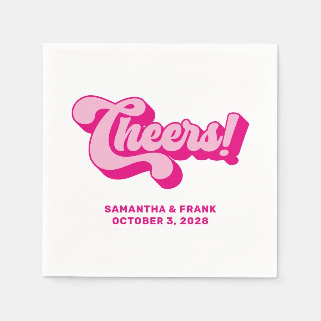 Guardanapo De Papel Tipografia Retro de Casamento Hot Pink Cheers (Frente)
