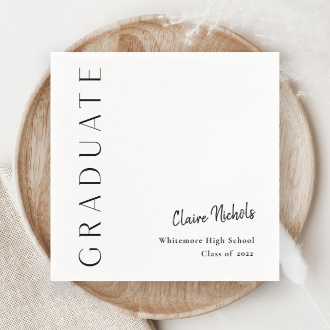 Guardanapo De Papel Tipografia Vertical Moderna Graduação (Modern Typography Black and White Script Name Graduation Party Napkins.)