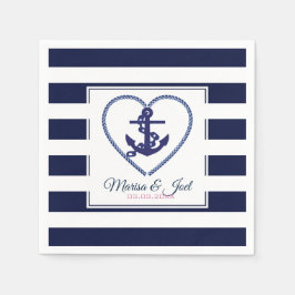 Guardanapo De Papel Tiras Azuis e Âncora no Coração