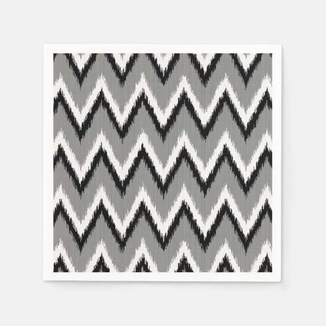Guardanapo De Papel Tiras Ikat Chevron - Cinzas/Cinzas, Pretas e Branc (Frente)