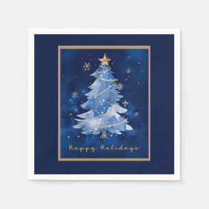 Guardanapo De Papel Título: Felizes Festas Elegante Natal Azul Dourado