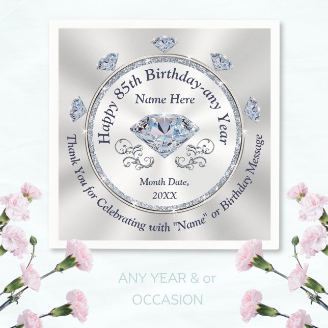 Guardanapo De Papel Toalhas de aniversário de 85 anos com tema Diamant (85th birthday napkins. Custom, 85th birthday plates and napkins. 85th birthday table decorations.)