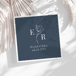 Guardanapo De Papel Toalhas de Casamento com Monograma Floral Azul Ard