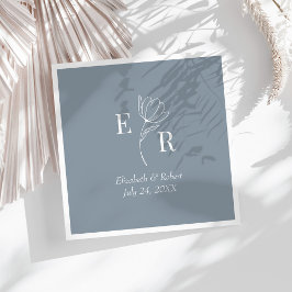 Guardanapo De Papel Toalhas de Casamento com Monograma Floral Azul Poe