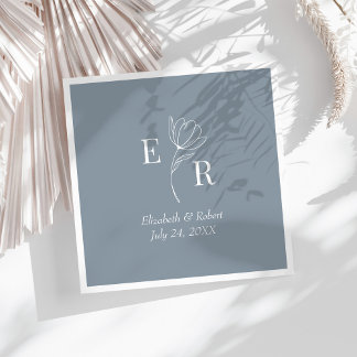 Guardanapo De Papel Toalhas de Casamento com Monograma Floral Azul Poe