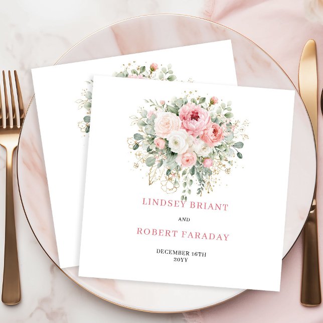Guardanapo De Papel Toalhas de casamento douradas florais Boho Blush c (Custom Boho Blush Floral Gold Wedding Napkins)