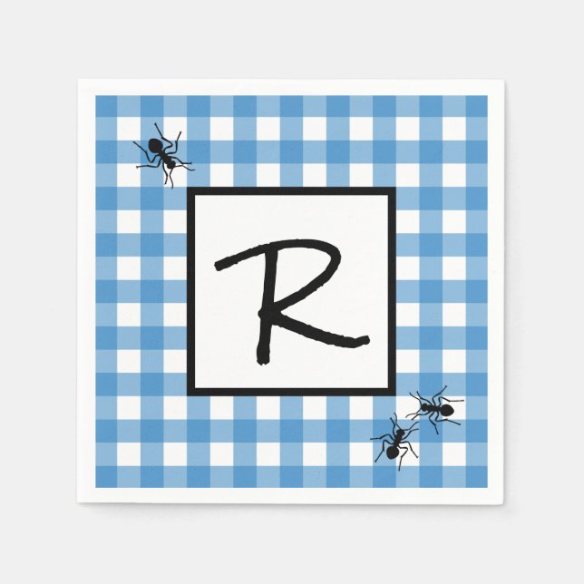 Guardanapo De Papel Toalhas de Gingham Azul Branco Clássico com Formig (Frente)