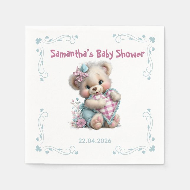 Guardanapo De Papel Toalhas de Papel Teddy Bear Baby Shower  (Frente)