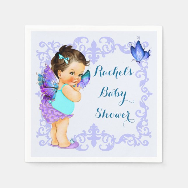 Guardanapo De Papel Toalhetes Lavanda Bebê Princesa Borboleta Menina (Frente)