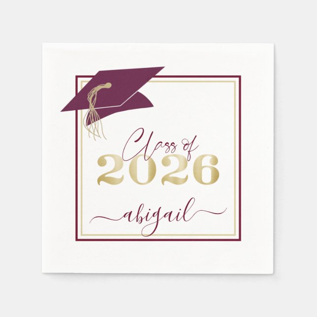 Guardanapo De Papel Toca de Formatura Marrom Dourado Classe de 2026 (Frente)