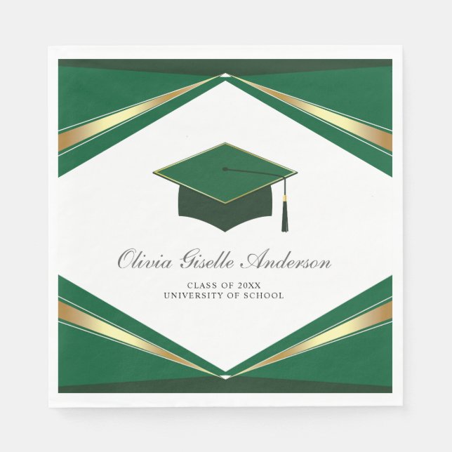 Guardanapo De Papel Toca de Graduação Moderna Verde e Dourada (Frente)