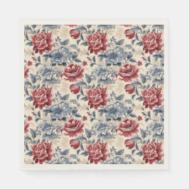 Guardanapo De Papel Toile francesa & Toile de Jouy rosas azuis e verme