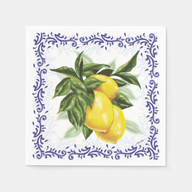 Guardanapo De Papel Toile Lemons Cocktail Napkins (Frente)