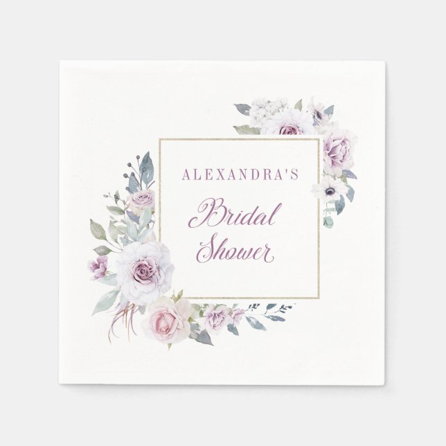Guardanapo De Papel Tono Violeta | Chuveiro de Noiva Floral (Frente)