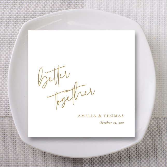 Guardanapo De Papel Toque Elegante: Casamento Dourado Personalizado (Elegant 'Better Together' Gold Script Wedding Napkins)