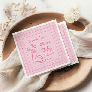 Guardanapo De Papel Toque Rosa Desenhado À Mão No Chá De Bebê Forno