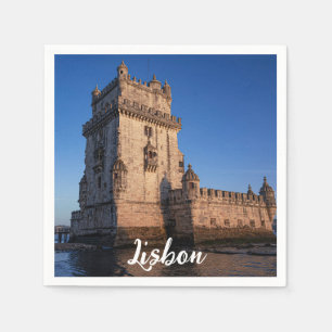 Guardanapo De Papel Torre de Belem ao pôr do sol em Lisboa, Portugal