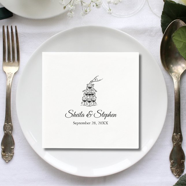 Guardanapo De Papel Torre de Champanhe Personalizada para Casamento Co (Personalized champagne tower napkins add celebratory flair to wedding cocktail moments.)