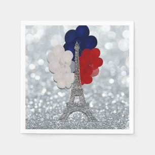 Guardanapo De Papel Torre Eiffel Brilho Prateado Festa Vermelho Branco