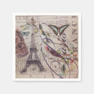 Guardanapo De Papel Torre Eiffel francesa de Paris da borboleta do