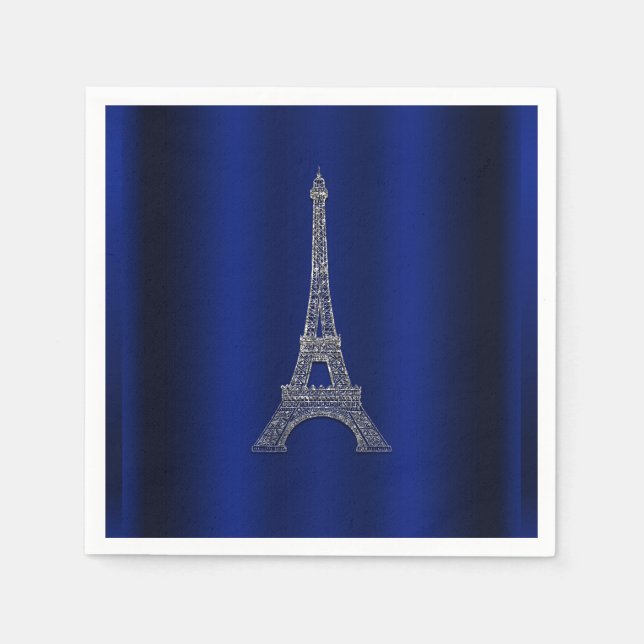 Guardanapo De Papel Torre Eiffel Prata Azul Real Casamento Chique Pari (Frente)