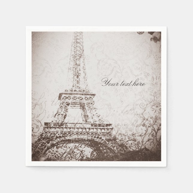 Guardanapo De Papel Torre Eiffel Vintage Paris & Rosas Chic Elegante (Frente)