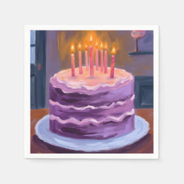 Guardanapo De Papel Torta De Aniversário Roxa Pintura Festa De Anivers