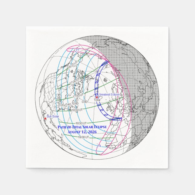 Guardanapo De Papel Total Solar Eclipse 2026 Map (Frente)