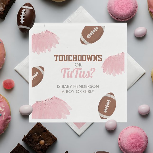 Guardanapo De Papel Touchdowns ou Revelação de Gênero de Tutus (Touchdowns or Tutus Gender Reveal Paper Napkin)