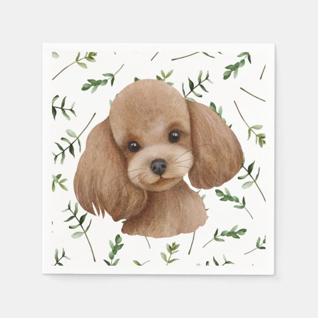 Guardanapo De Papel Toy Poodle Greenery Boho Chá de fraldas Napkins (Frente)