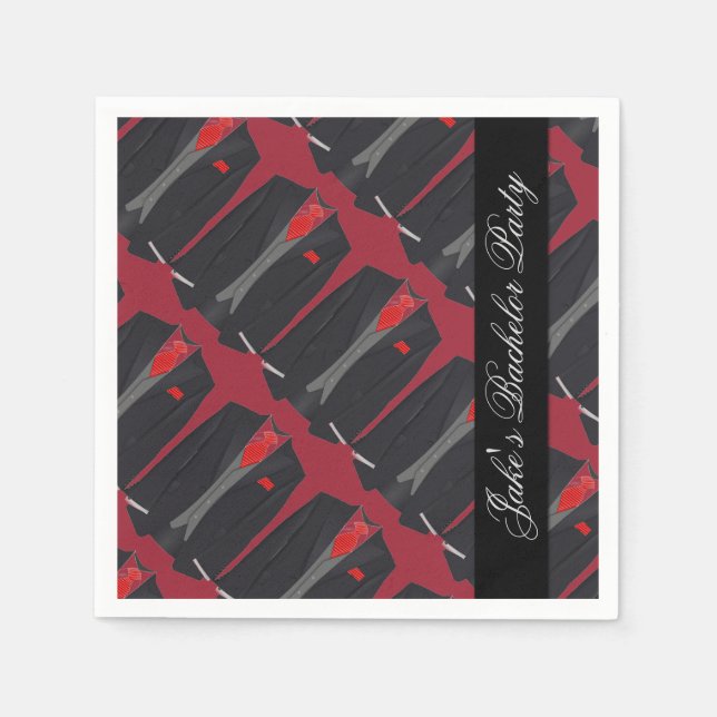 Guardanapo De Papel Traje Preto Personalizado e Napkins Vermelho (Frente)