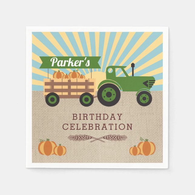 Guardanapo De Papel Trator Hayride Pumpkin Birthday Napkins (Frente)