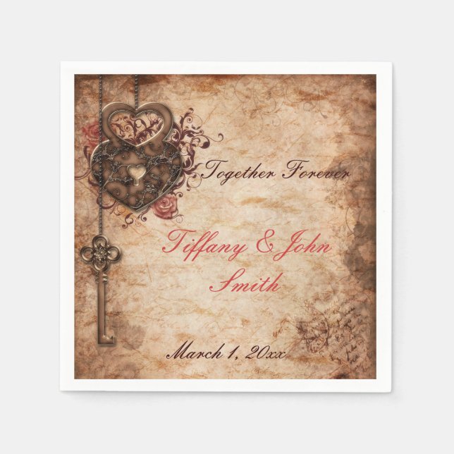 Guardanapo De Papel Trava Elegante e Casamento-Chave Napkins (Frente)