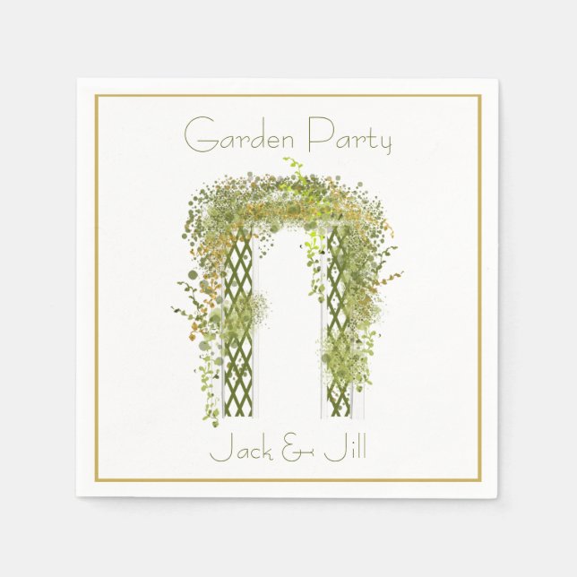 Guardanapo De Papel Trellis Ornado com Folhagem Verde e Dourada (Frente)