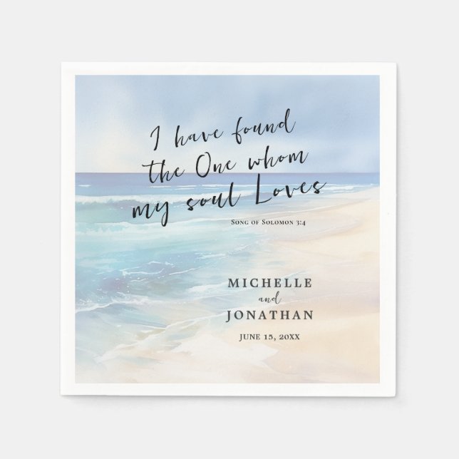 Guardanapo De Papel Trendy Beach Watercolor Ocean Christian Weding (Frente)