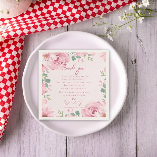 Guardanapo De Papel Trendy Blush Pink Floral Casamento Obrigado Mensag (Trendy Blush Pink Floral Wedding Thank you Message Napkins)